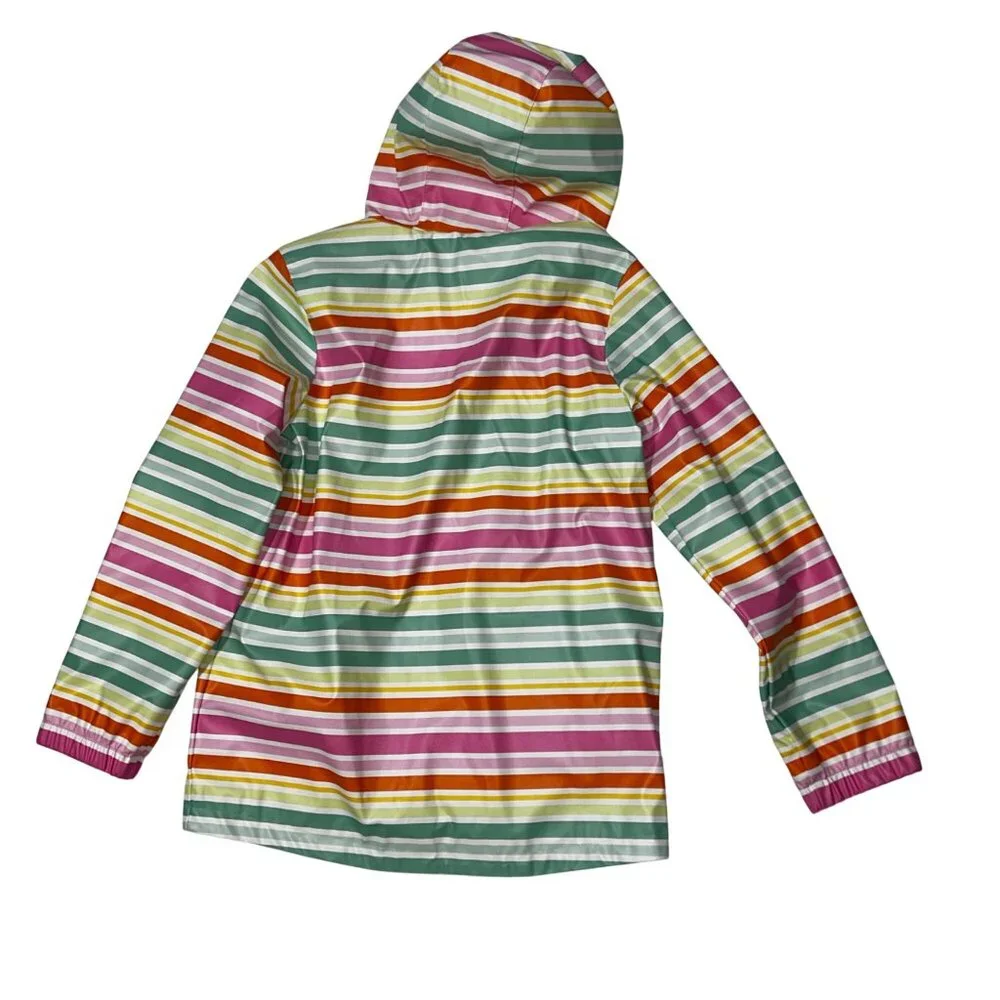 Cat & Jack Girls Hooded Rain Jacket XL 14 Striped Pink Green Orange 1696